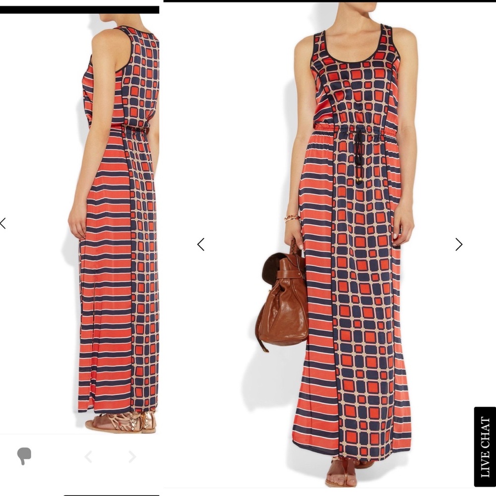 Michael Kors red gold and blue maxi dress